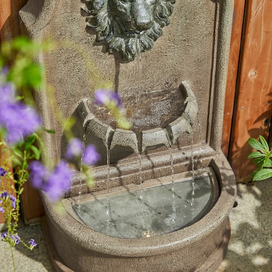 Glitzhome® 31" 3-Tier LED Faux Granite Lion Head Fountain